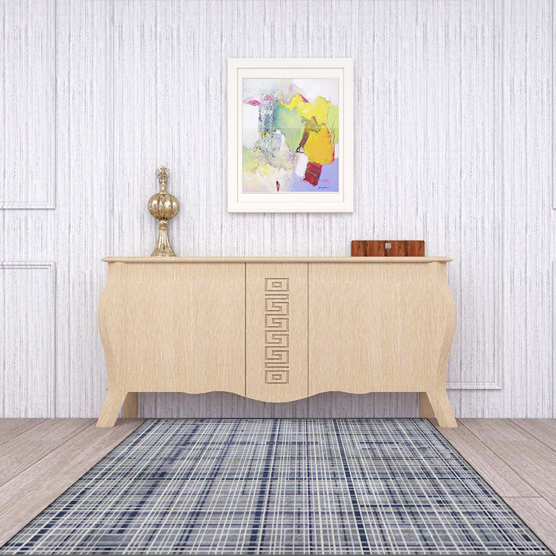 Rynx | Grey Novelty Rug Polyester Checked Pattern Rug Washable Non-Slip Backing Carpet for Living Room