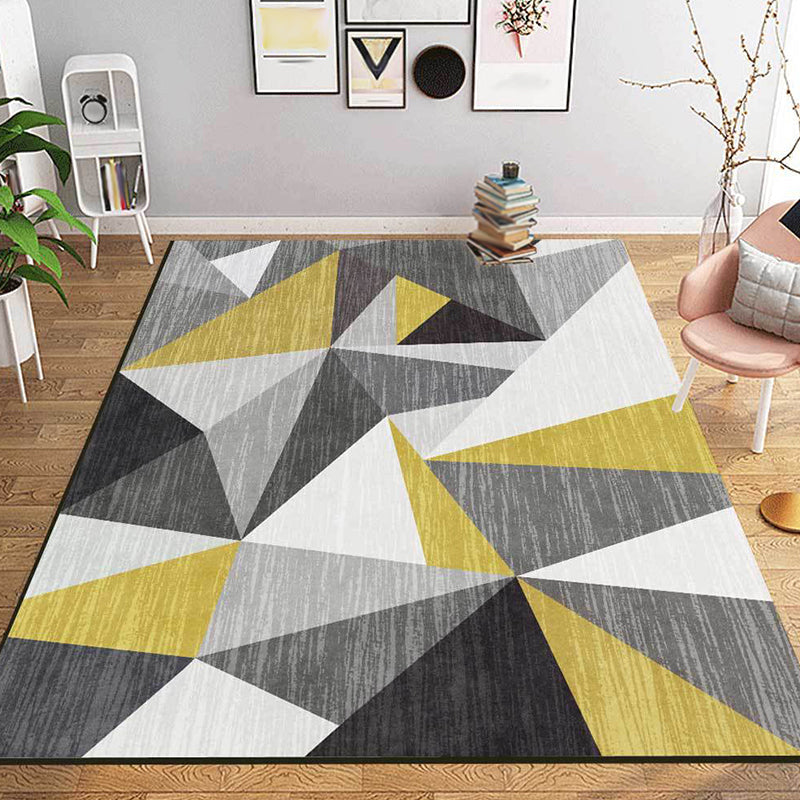 Rynx | Funky Geometric Pattern Rug Grey and Golden Nordic Rug Polyester Washable Anti-Slip Backing Area Rug for Living Room