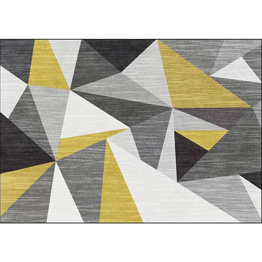 Rynx | Funky Geometric Pattern Rug Grey and Golden Nordic Rug Polyester Washable Anti-Slip Backing Area Rug for Living Room