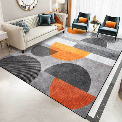 Rynx | Contemporary Colorblock Rug Grey and Orange Polyester Rug Machine Washable Non-Slip Area Rug for Bedroom