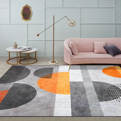 Rynx | Contemporary Colorblock Rug Grey and Orange Polyester Rug Machine Washable Non-Slip Area Rug for Bedroom