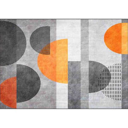 Rynx | Contemporary Colorblock Rug Grey and Orange Polyester Rug Machine Washable Non-Slip Area Rug for Bedroom