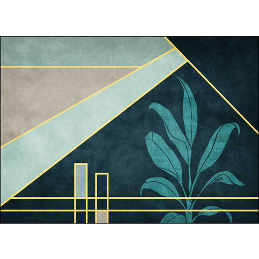 Rynx | Green Novelty Rug Polyester Geometric and Leaf Pattern Rug Washable Non-Slip Backing Carpet for Living Room
