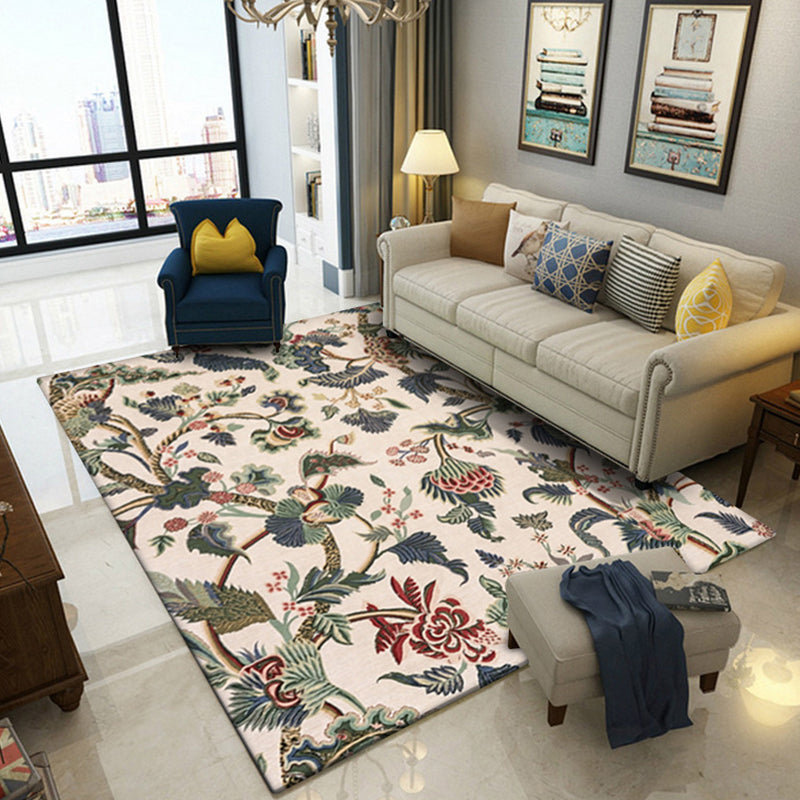 Rynx | Light Yellow Vintage Carpet Polyester Flower and Leaf Pattern Carpet Washable Non-Slip Background Carpet for Living Room