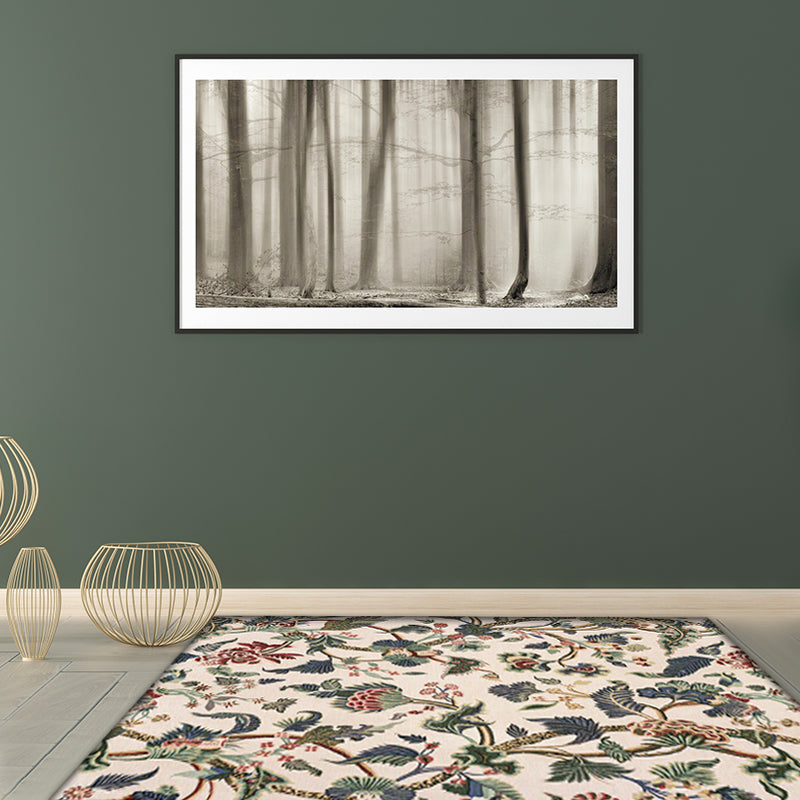 Rynx | Light Yellow Vintage Carpet Polyester Flower and Leaf Pattern Carpet Washable Non-Slip Background Carpet for Living Room
