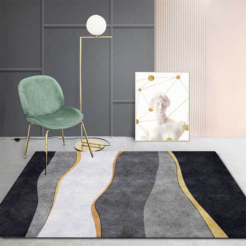 Rynx | Unique Colorblock Rug Black and Grey Modern Rug Polyester Washable Non-Slip Backing Area Rug for Living Room