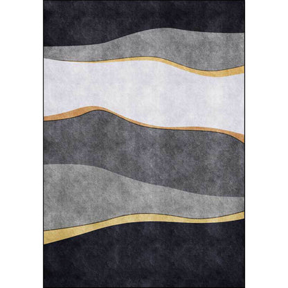 Rynx | Unique Colorblock Rug Black and Grey Modern Rug Polyester Washable Non-Slip Backing Area Rug for Living Room