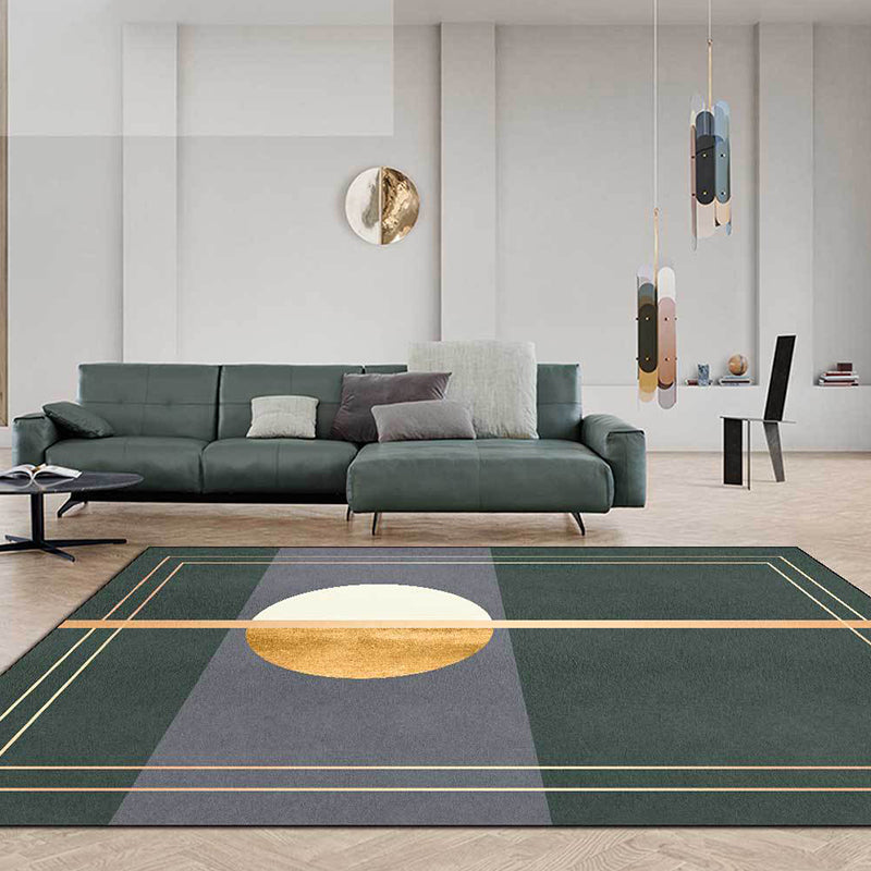 Rynx | Green and Grey Novelty Rug Polyester Abstract Rug Washable Non-Slip Backing Carpet for Living Room