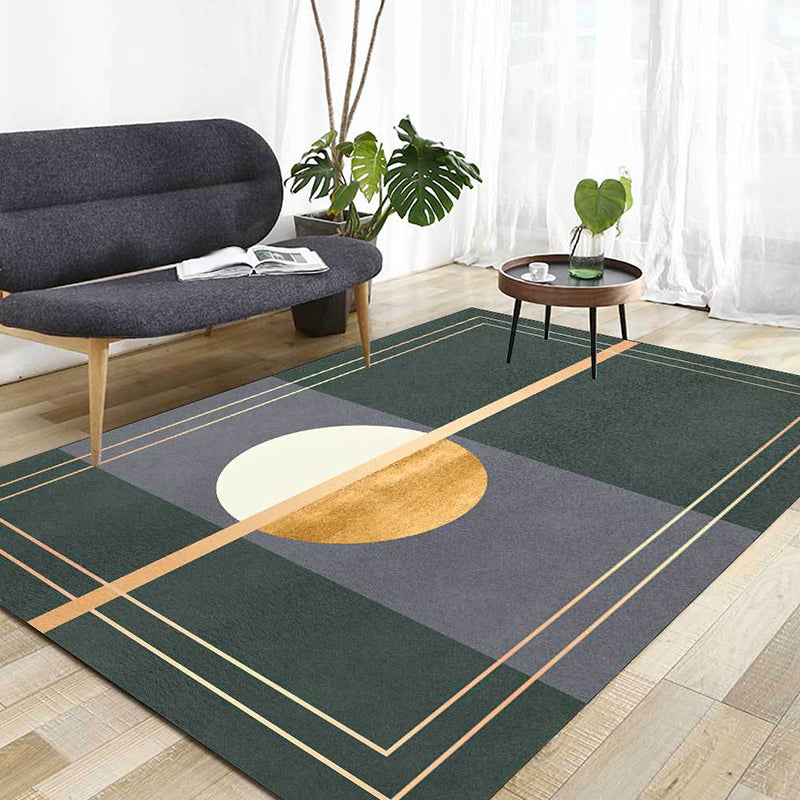 Rynx | Green and Grey Novelty Rug Polyester Abstract Rug Washable Non-Slip Backing Carpet for Living Room