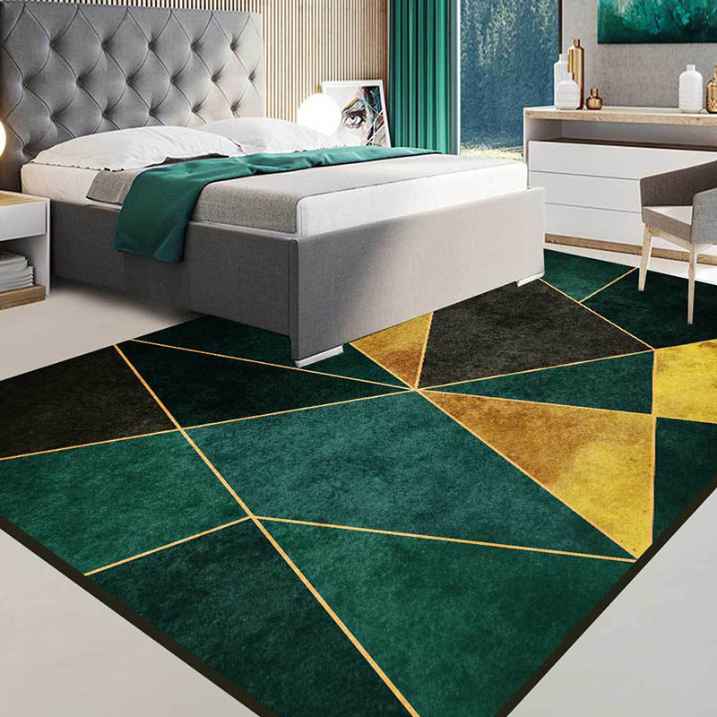 Rynx | Simple Geometric Pattern Rug Green and Golden Nordic Rug Polyester Washable Anti-Slip Backing Area Rug for Living Room