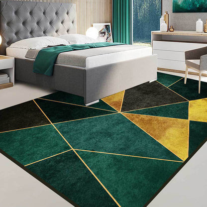 Rynx | Simple Geometric Pattern Rug Green and Golden Nordic Rug Polyester Washable Anti-Slip Backing Area Rug for Living Room