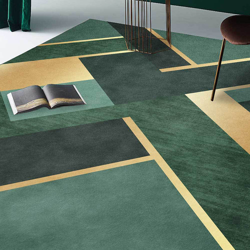 Rynx | Nordic Geometric Pattern Rug Green and Golden Polyester Rug Machine Washable Non-Slip Area Rug for Bedroom