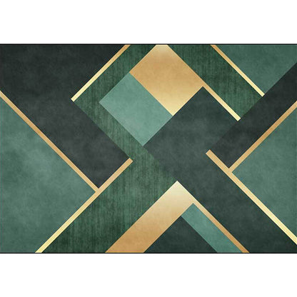 Rynx | Nordic Geometric Pattern Rug Green and Golden Polyester Rug Machine Washable Non-Slip Area Rug for Bedroom