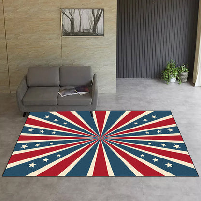 Rynx | Contemporary Radial Pattern Rug with Star Blue and Red Polyester Rug Machine Washable Non-Slip Area Rug for Bedroom