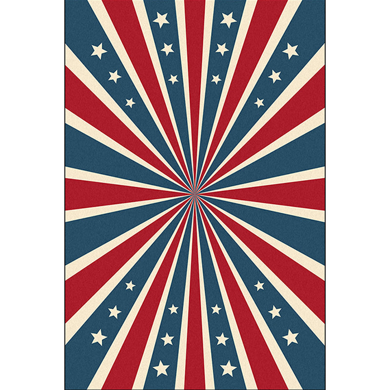 Rynx | Contemporary Radial Pattern Rug with Star Blue and Red Polyester Rug Machine Washable Non-Slip Area Rug for Bedroom