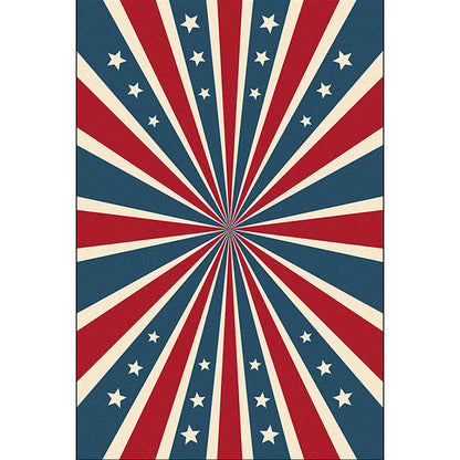 Rynx | Contemporary Radial Pattern Rug with Star Blue and Red Polyester Rug Machine Washable Non-Slip Area Rug for Bedroom
