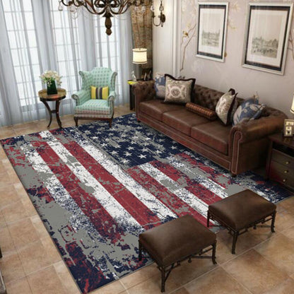 Rynx | Red and Blue Modern Rug Polyester USA Flag Pattern Rug Washable Non-Slip Backing Carpet for Living Room