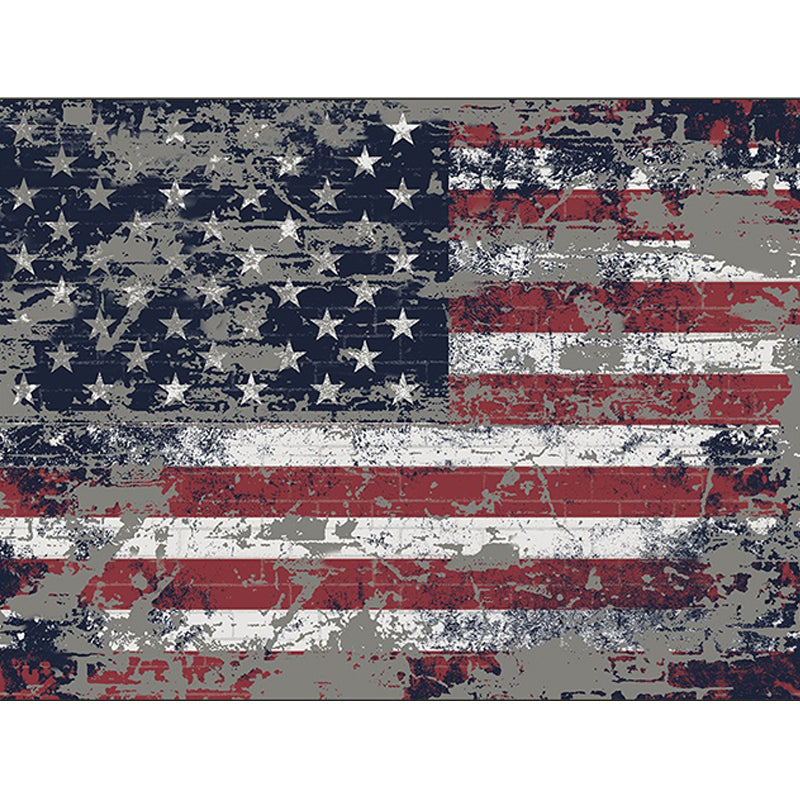 Rynx | Red and Blue Modern Rug Polyester USA Flag Pattern Rug Washable Non-Slip Backing Carpet for Living Room