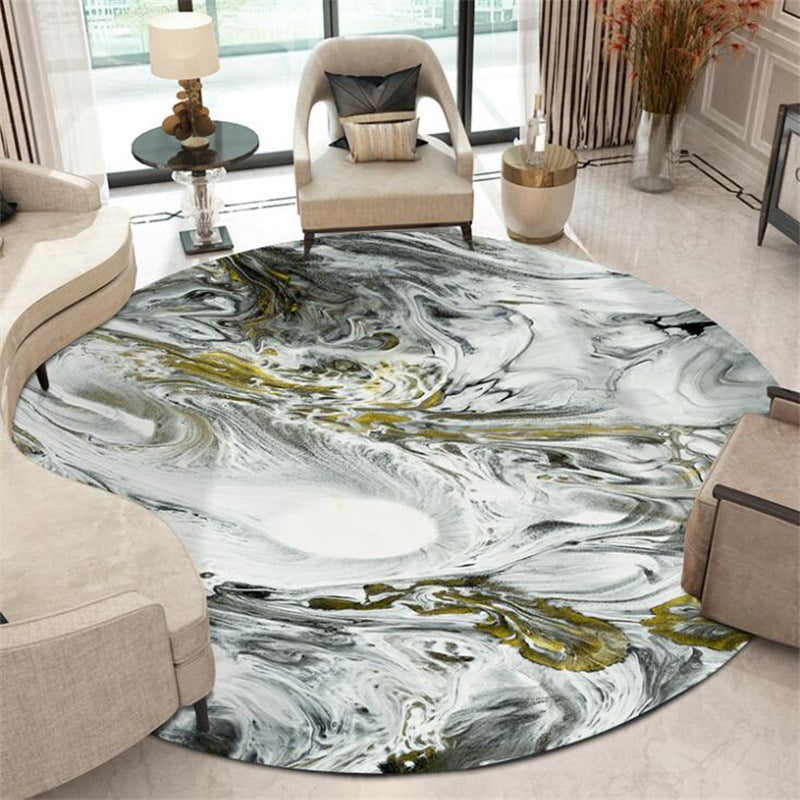 Rynx | Modern Living Room Rug in Black and White Abstract Oil Painting Print Rug Polyester Machine Washable Area Rug