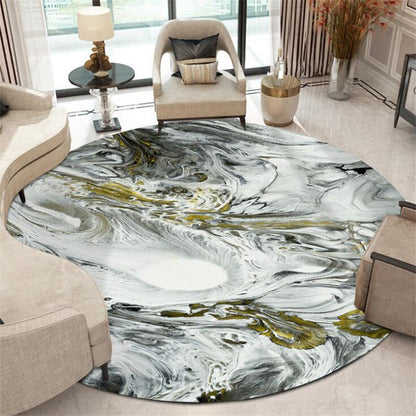 Rynx | Modern Living Room Rug in Black and White Abstract Oil Painting Print Rug Polyester Machine Washable Area Rug
