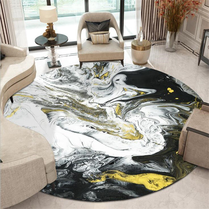 Rynx | Modern Living Room Rug in Black and White Abstract Oil Painting Print Rug Polyester Machine Washable Area Rug
