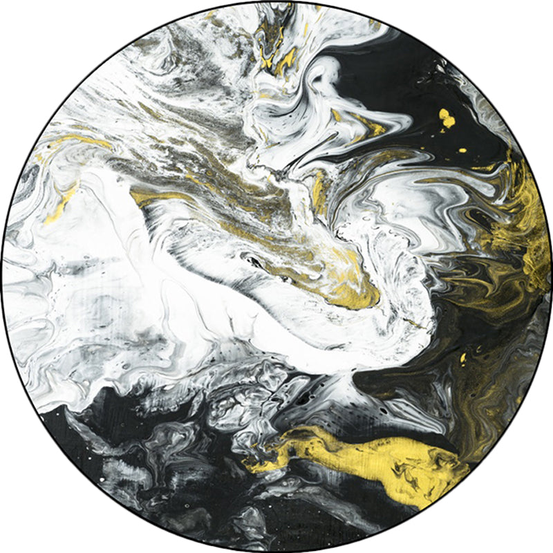 Rynx | Modern Living Room Rug in Black and White Abstract Oil Painting Print Rug Polyester Machine Washable Area Rug
