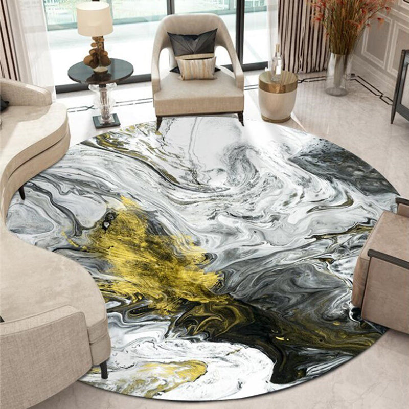 Rynx | Modern Living Room Rug in Black and White Abstract Oil Painting Print Rug Polyester Machine Washable Area Rug