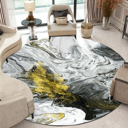 Rynx | Modern Living Room Rug in Black and White Abstract Oil Painting Print Rug Polyester Machine Washable Area Rug