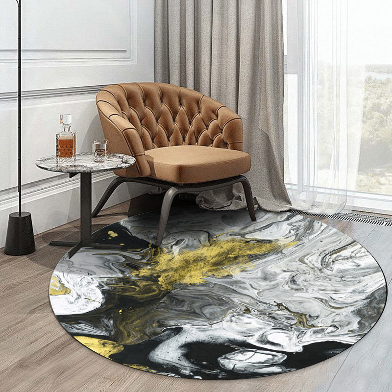 Rynx | Modern Living Room Rug in Black and White Abstract Oil Painting Print Rug Polyester Machine Washable Area Rug