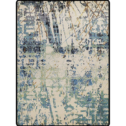 Rynx | Ivory and Teal Bedroom Rug Modern Abstract Pattern Area Rug Polyester Pet Friendly Washable Carpet