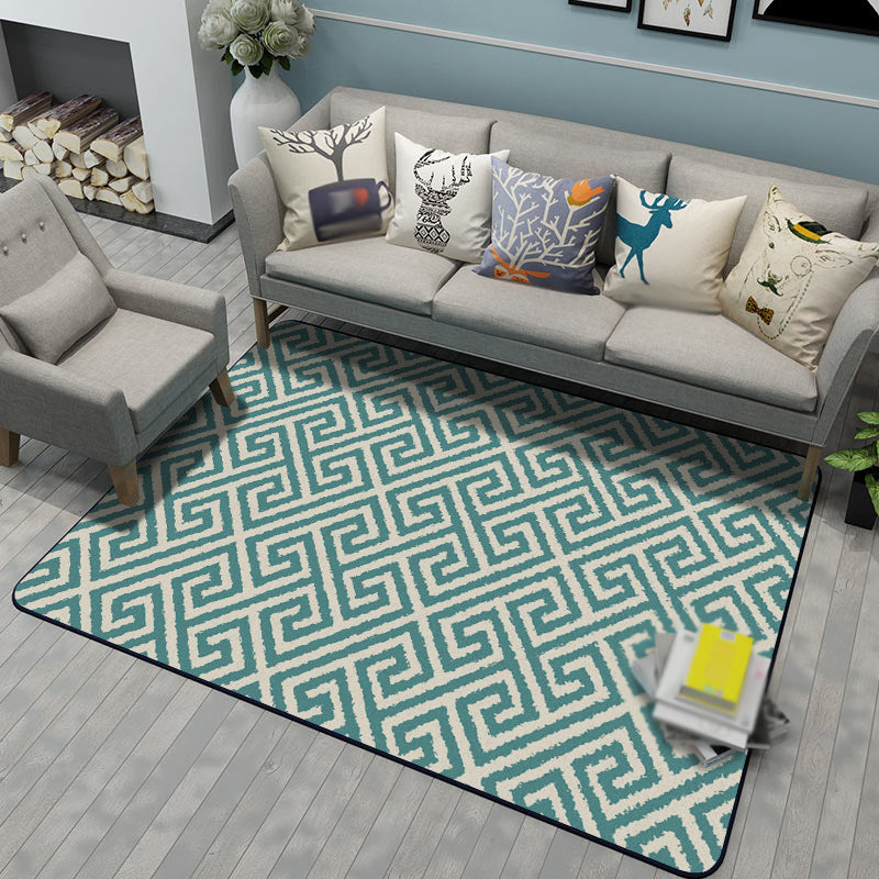 Rynx | Modern Living Room Rug in Green Geometric Greek Keys Print Rug Polyester Pet Friendly Area Rug