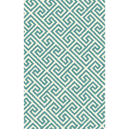 Rynx | Modern Living Room Rug in Green Geometric Greek Keys Print Rug Polyester Pet Friendly Area Rug