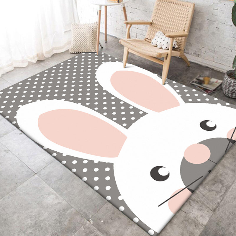 Rynx | Gray Children's Room Carpet Children's Animal Rabbit Dots Pattern Area Rug Polyester Non-Slip Back Carpet
