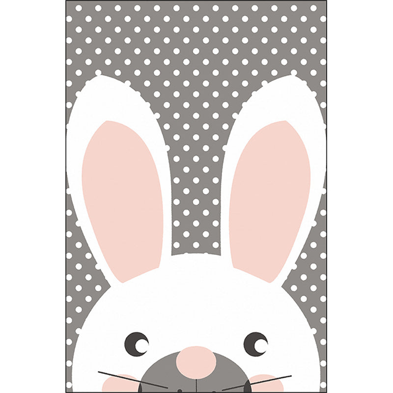 Rynx | Gray Children's Room Carpet Children's Animal Rabbit Dots Pattern Area Rug Polyester Non-Slip Back Carpet