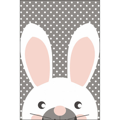 Rynx | Gray Children's Room Carpet Children's Animal Rabbit Dots Pattern Area Rug Polyester Non-Slip Back Carpet