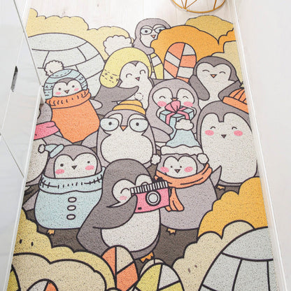 Rynx | Children Irregular Kids Room Rug in Yellow and Gray Animal Cat Rabbit Penguin Print Rug Polyester Non-slip Area Rug