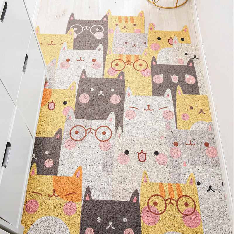 Rynx | Children Irregular Kids Room Rug in Yellow and Gray Animal Cat Rabbit Penguin Print Rug Polyester Non-slip Area Rug