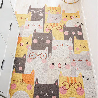 Rynx | Children Irregular Kids Room Rug in Yellow and Gray Animal Cat Rabbit Penguin Print Rug Polyester Non-slip Area Rug