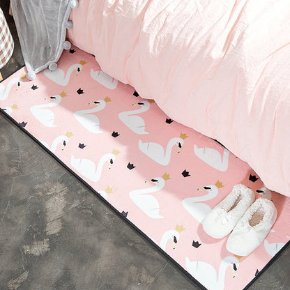 Rynx | Casual Kids Carpet in Pink Animal Swan Crown Pattern Carpet Polyester Non-Slip Rug for Children's Room