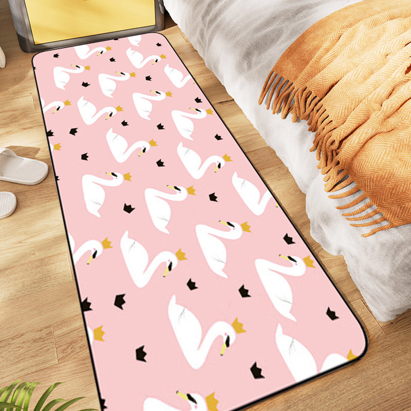 Rynx | Casual Kids Carpet in Pink Animal Swan Crown Pattern Carpet Polyester Non-Slip Rug for Children's Room
