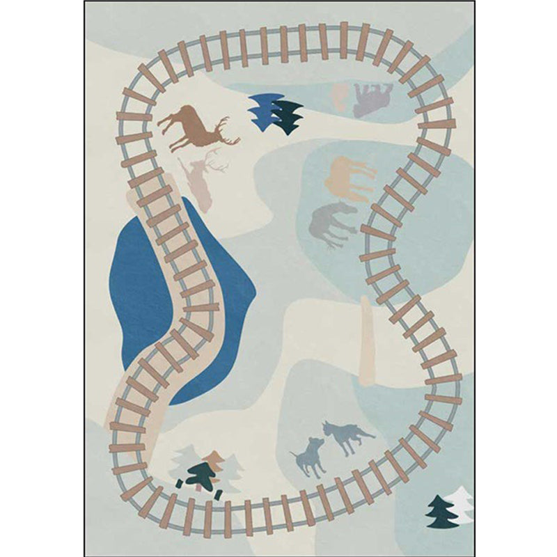 Rynx | Casual Kids Carpet in Blue Cars & Roads Deer Horse Tree Pattern Carpet Polyester Anti-Slip Back Carpet for the Children's Room