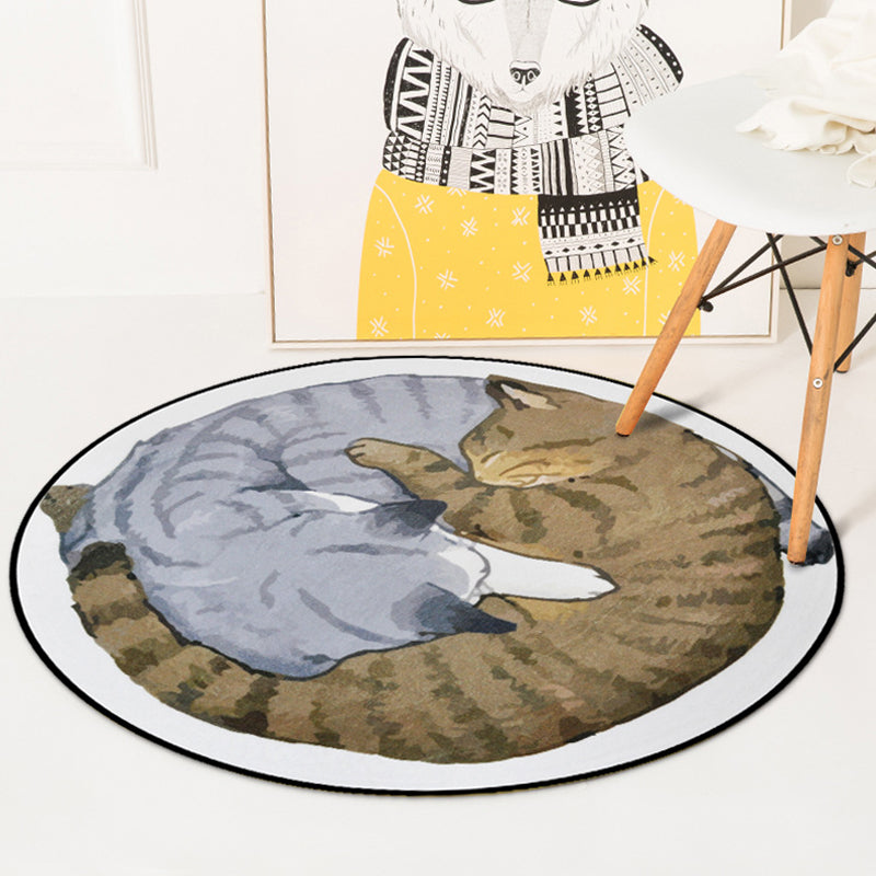 Rynx | Simple children's rug in gray and white with animal cat pattern rug polyester stain-resistant rug for the children's room