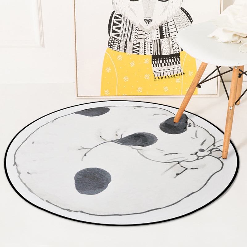 Rynx | Simple children's rug in gray and white with animal cat pattern rug polyester stain-resistant rug for the children's room