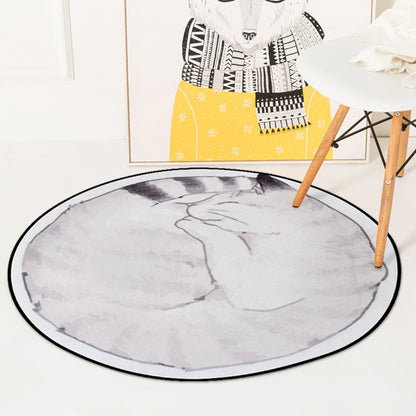 Rynx | Simple children's rug in gray and white with animal cat pattern rug polyester stain-resistant rug for the children's room