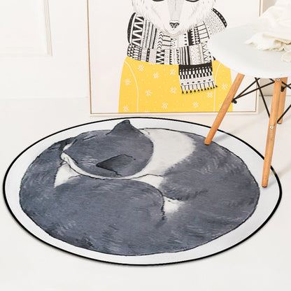 Rynx | Simple children's rug in gray and white with animal cat pattern rug polyester stain-resistant rug for the children's room