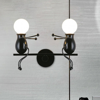 Rynx | Black/White/Red Childish Wall-Mounted Lamp Kids 2 Heads Metal Wall Light with Swing Arm