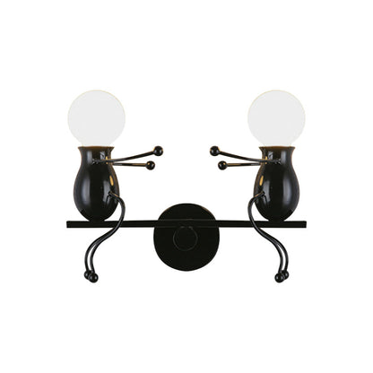 Rynx | Black/White/Red Childish Wall-Mounted Lamp Kids 2 Heads Metal Wall Light with Swing Arm