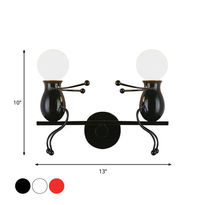 Rynx | Black/White/Red Childish Wall-Mounted Lamp Kids 2 Heads Metal Wall Light with Swing Arm