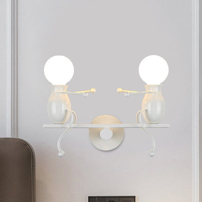 Rynx | Black/White/Red Childish Wall-Mounted Lamp Kids 2 Heads Metal Wall Light with Swing Arm