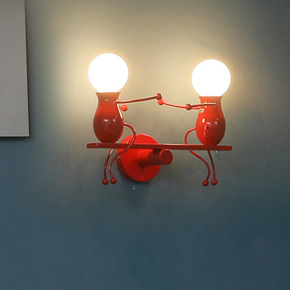 Rynx | Black/White/Red Childish Wall-Mounted Lamp Kids 2 Heads Metal Wall Light with Swing Arm